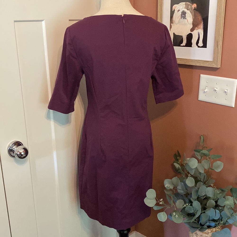 Kate Spade Saturday Slash pocket shift eggplant 1/2 sleeve darted 8 square dress - Picture 7 of 15